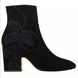 Leather Heeled Booties with Embroidered Detail